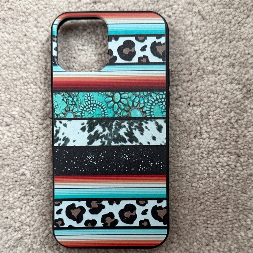 SHEIN Multicolor Striped and Leopard Phone Case